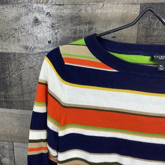Talbots Womens 3/4 Elbow Length Striped Knit Top Sz MD Petite Multi-Color Fitted - Picture 2 of 5